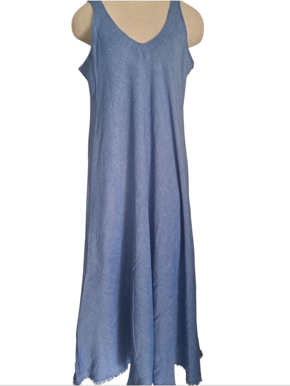 Tommy Bahama St. Lucia Linen-Blend Bias-Cut coverup Dress resort raw hem blue M
